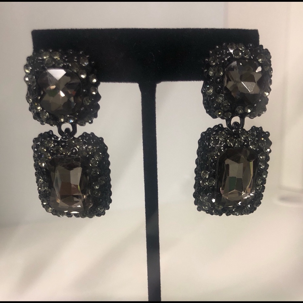 Smokey charcoal gray crystal glam earrings